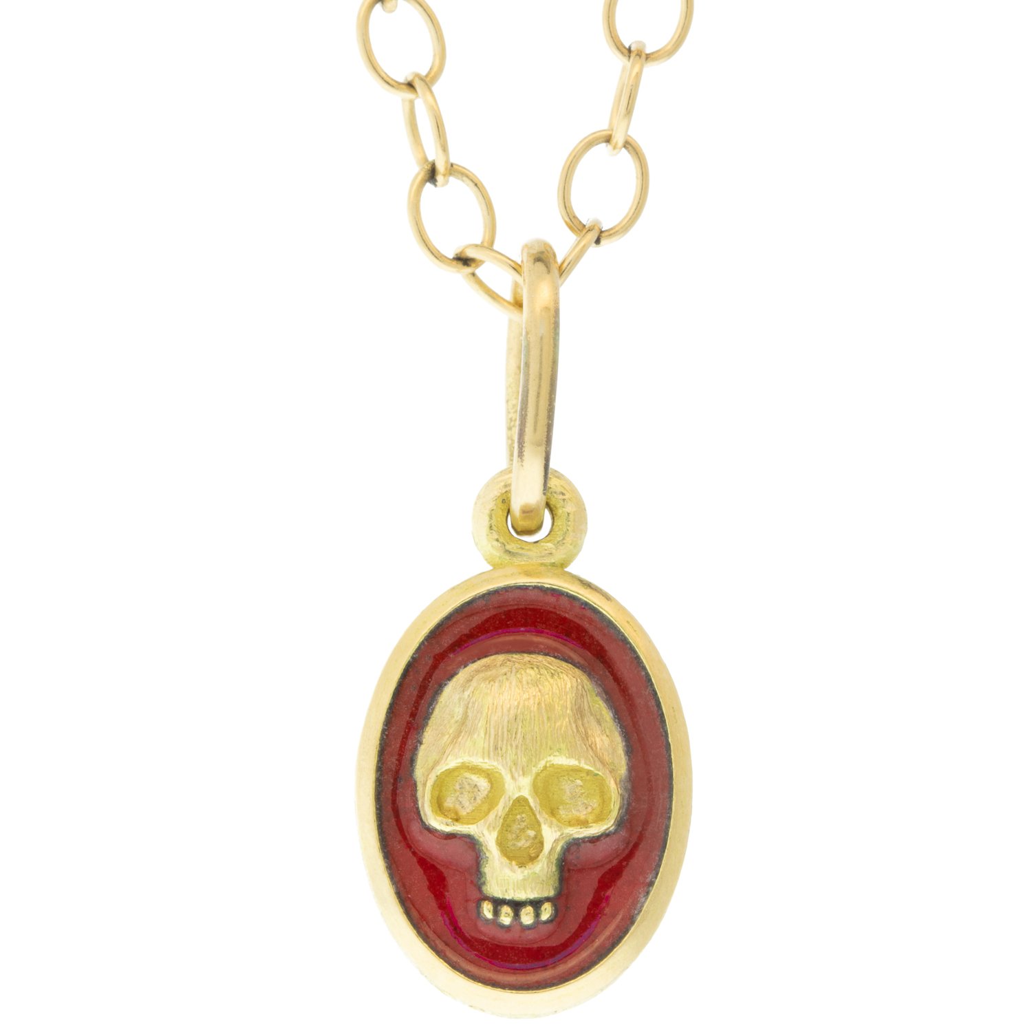 Erica Molinari: Charm, Oval, Skull, Small size, Red enamel, 18K gold