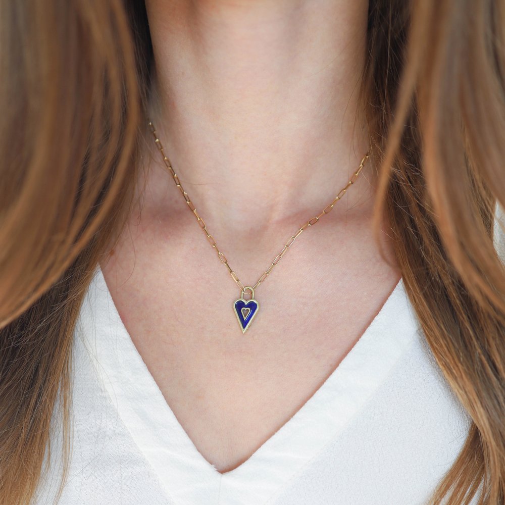 Erica Molinari Trunk Show: Charm, Small Slim Heart Padlock, Blue enamel, 18K gold