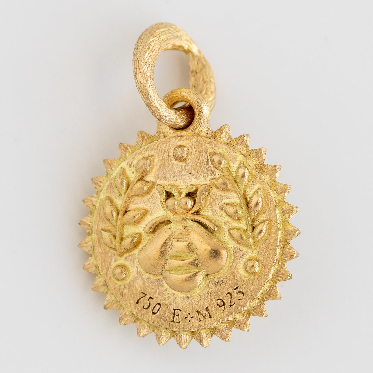 Erica Molinari Trunk Show: Charm, Round Diamond and Ruby Baby Bee, 18K gold, Sterling silver, Diamonds, .12 TCW, Ruby, Measures 1 x 11/16 including bail