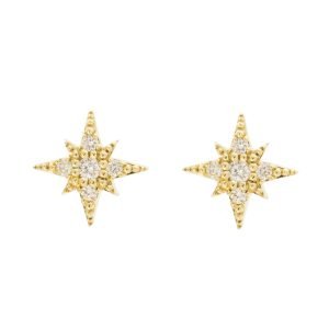 Mizuki: Earrings, Studs, Small star, Diamond, .08ct, 14K yellow gold, 5/16 x 5/16