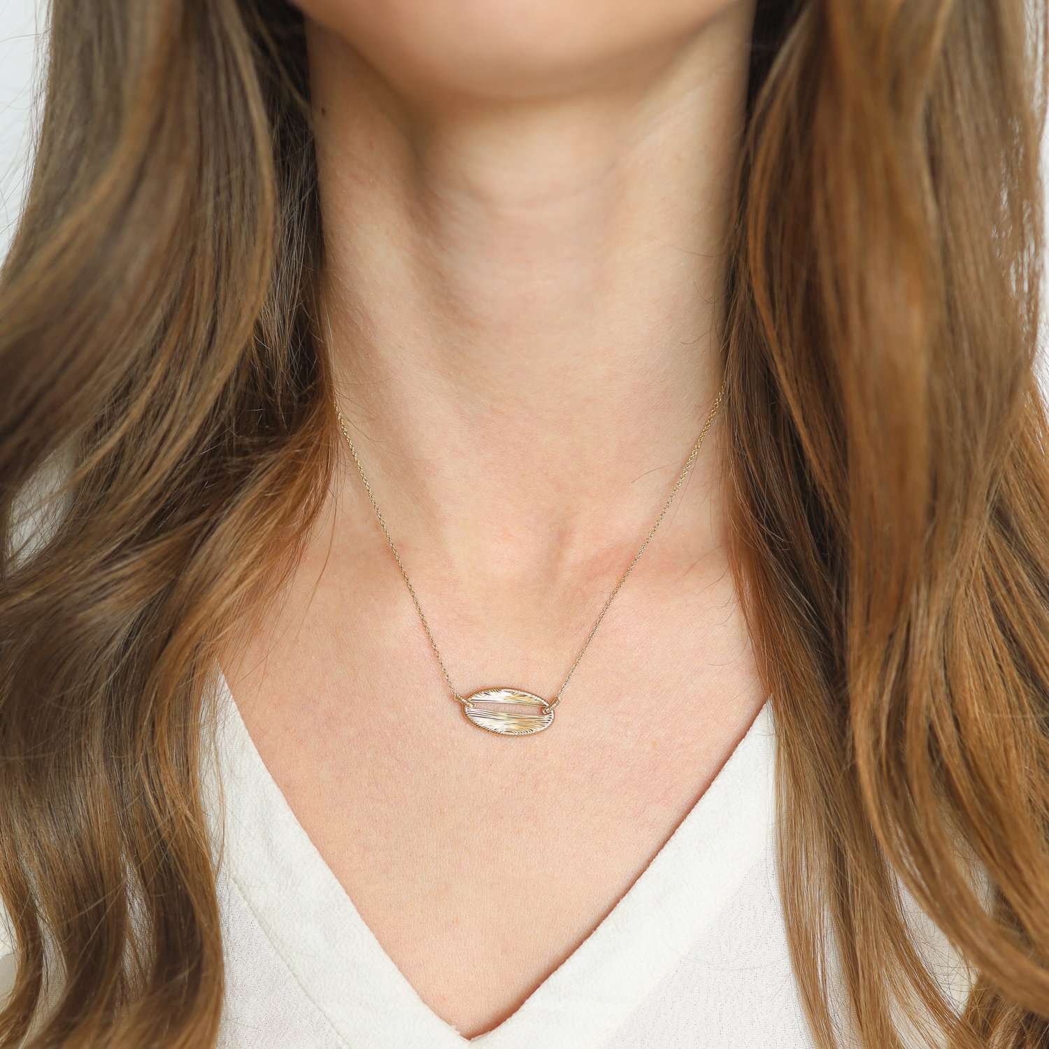 Dana Kellin: Necklace,Gold Fill,Horizontal oval wire wrapped pendant