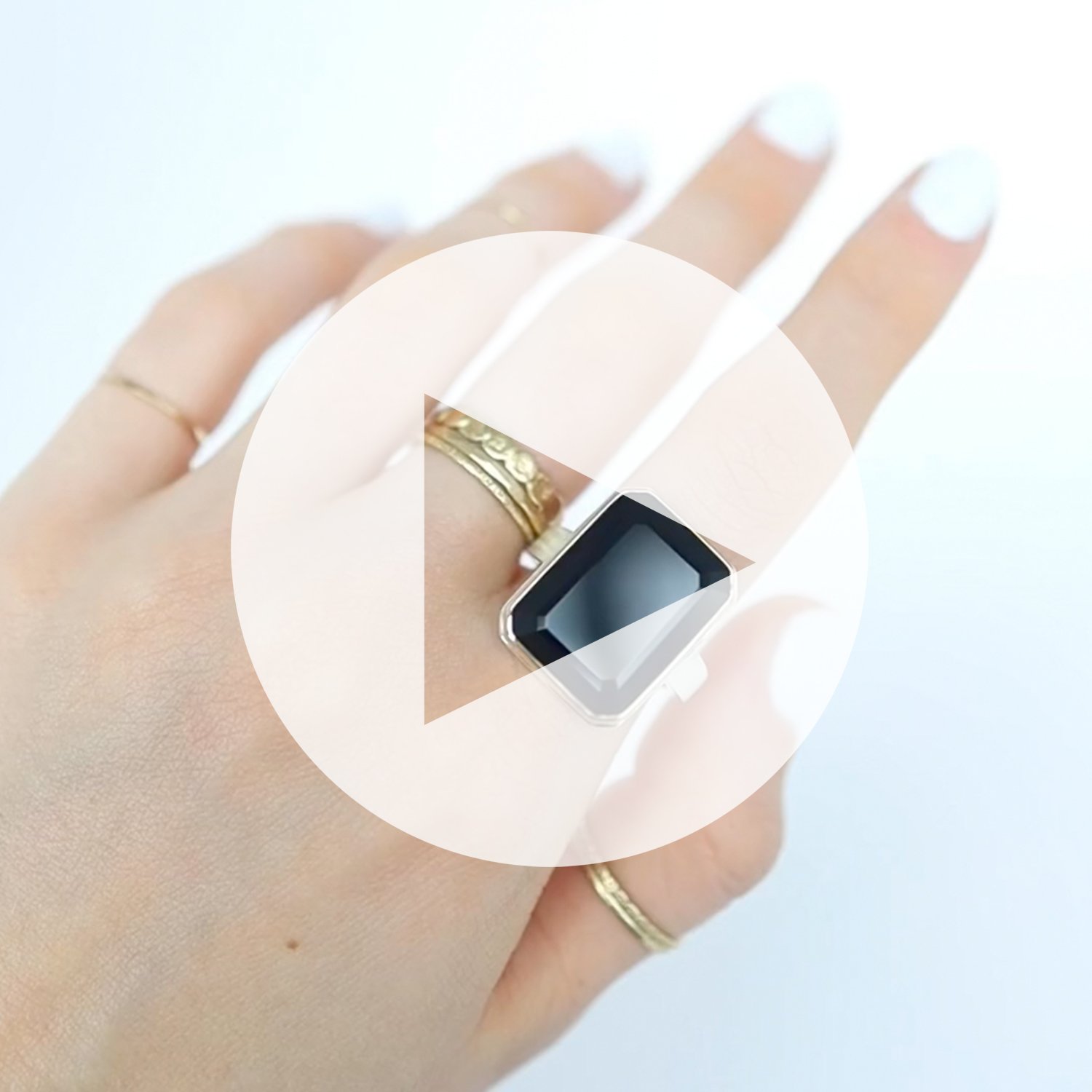 Jamie Joseph: Ring, Vertical rectangular table up, 14K gold bezel set black onyx, Sterling silver Y band, Stone measures 13/16 x 5/8, Currently available in size 8