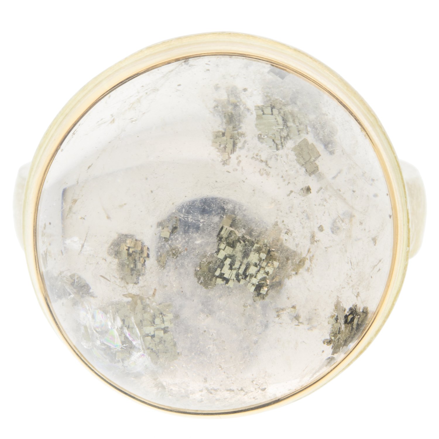 gold and silver ring with pyrite in quartz by jewelry designer Jamie Joseph