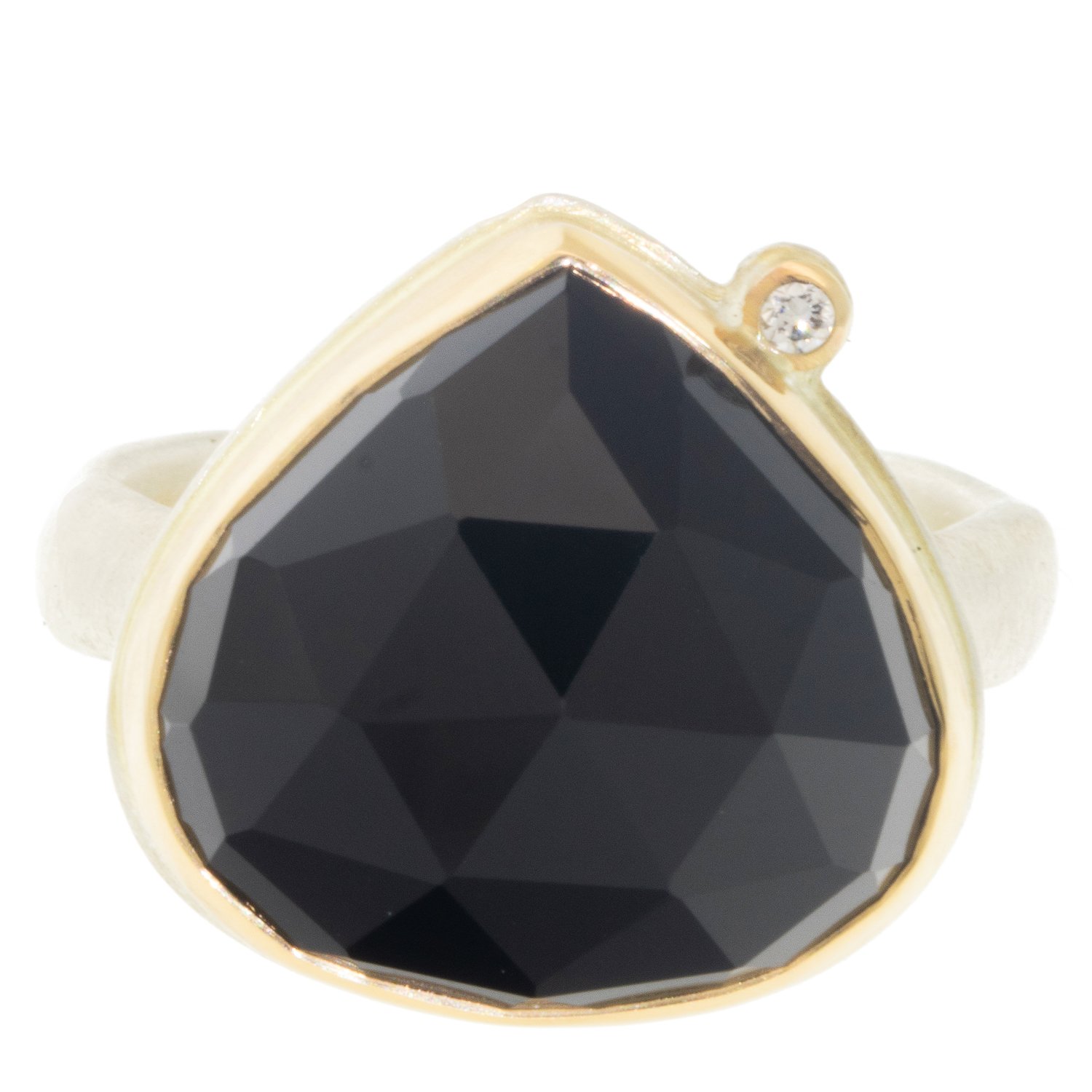 gold and silver ring with black onyx and diamond by jewelry designer Jamie Joseph