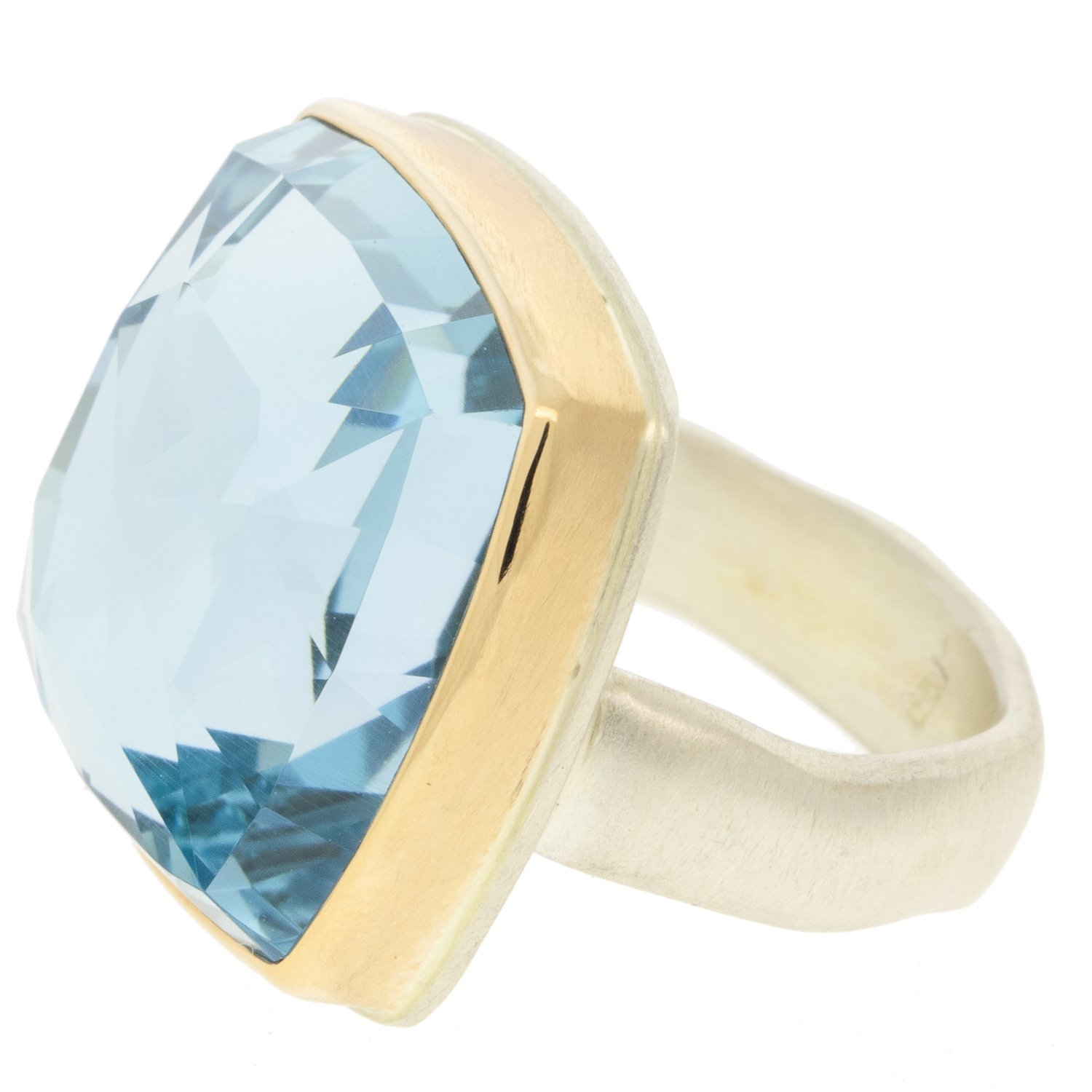 Jamie Joseph: Square Rose Cut Sky Blue Topaz on Groovy Band sz. 7.25 3/4" x 3/4"