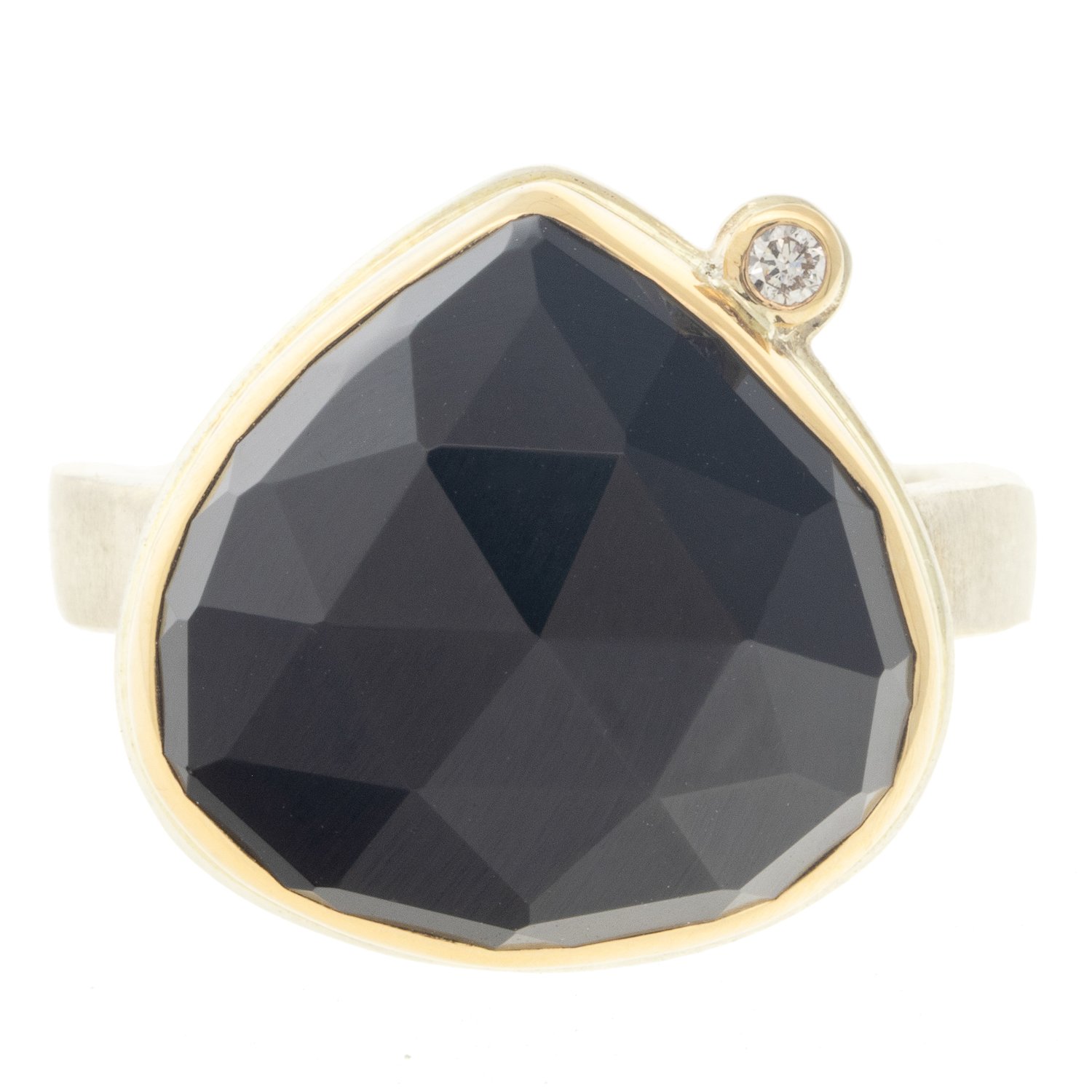 gold and silver ring with black onyx and diamond by jewelry designer Jamie Joseph