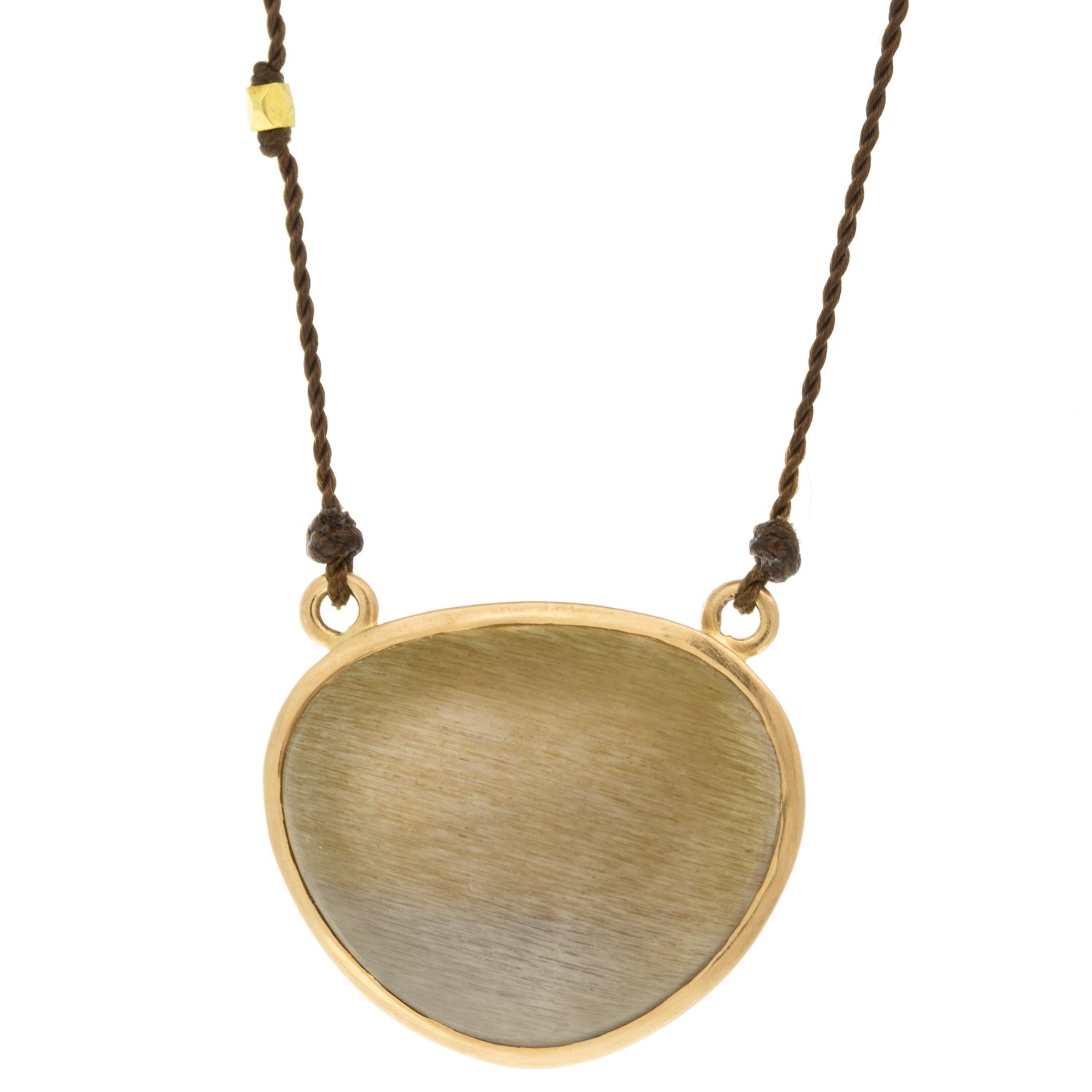 Margaret Solow: Necklace,14K Yellow gold ,Feldspar on nylon cord