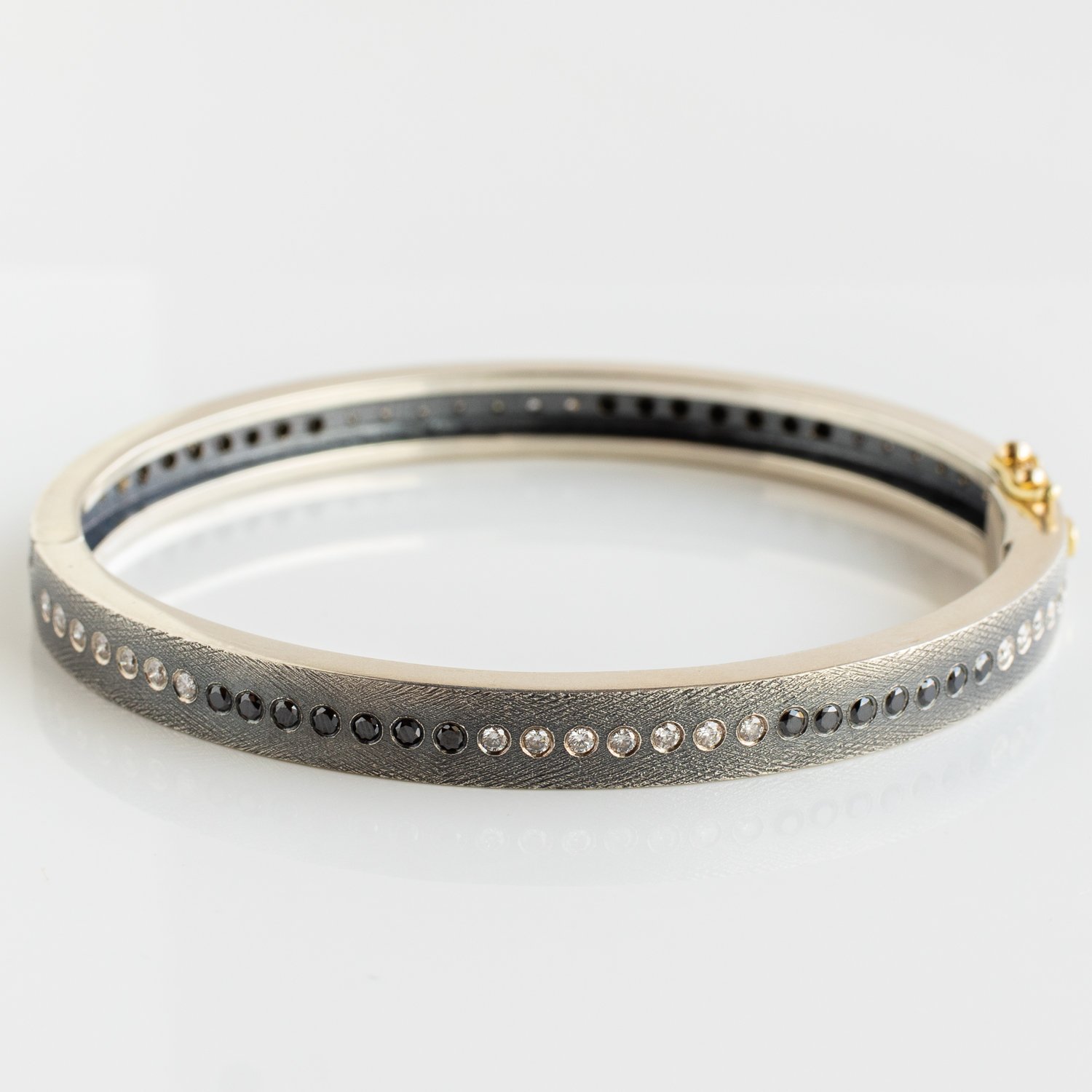 Rene Escobar TRUNK SHOW: Bangle, ADAM, 6MM 18K Gold & Silver, Black & White Diamonds Sz M