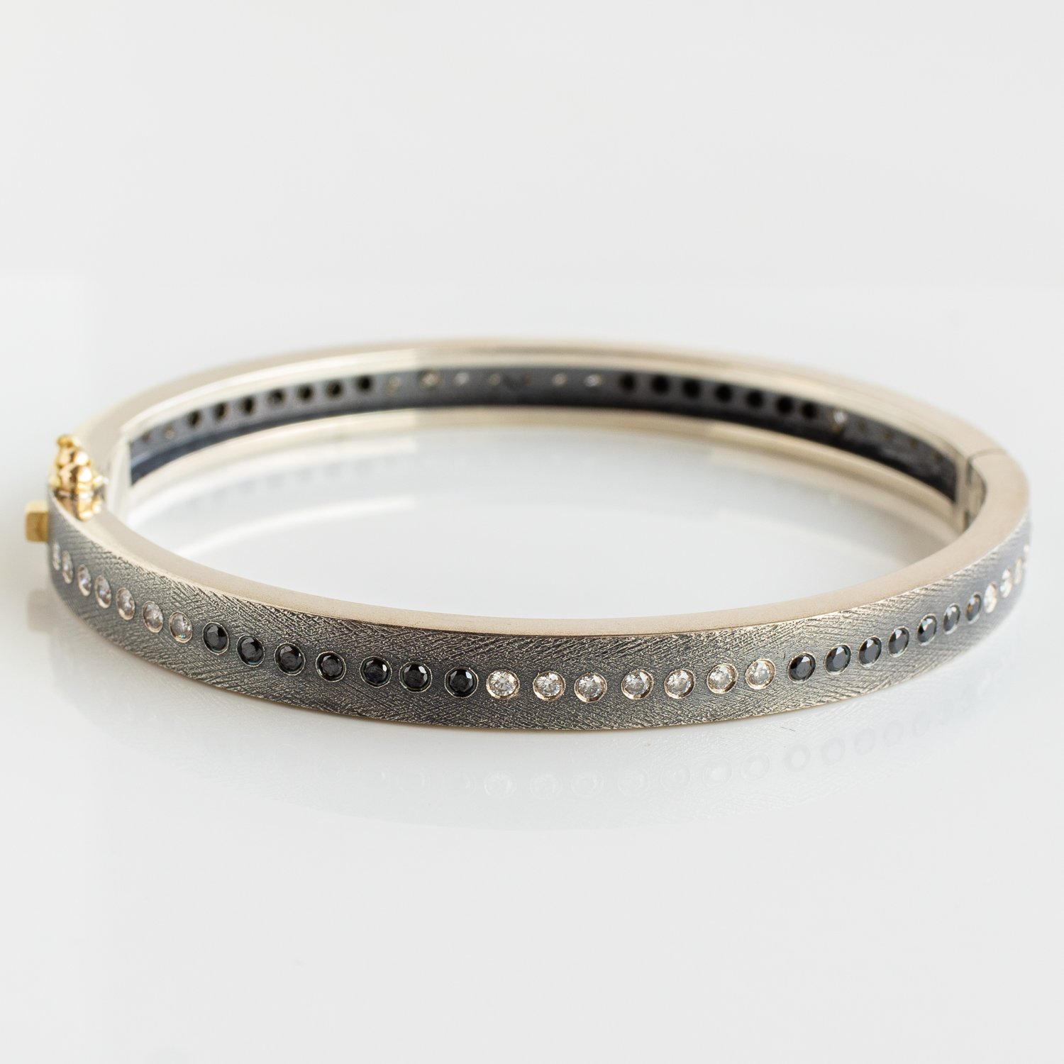 Rene Escobar TRUNK SHOW: Bangle, ADAM, 6MM 18K Gold & Silver, Black & White Diamonds Sz M