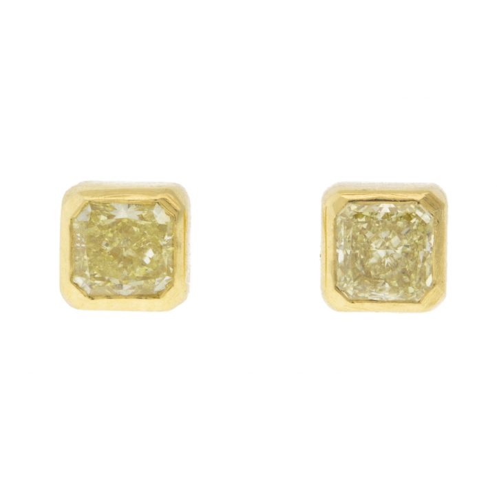 Diana Mitchell: Earrings, Lemon Cushion Studs,Diamonds, .38TCW, 18K gold