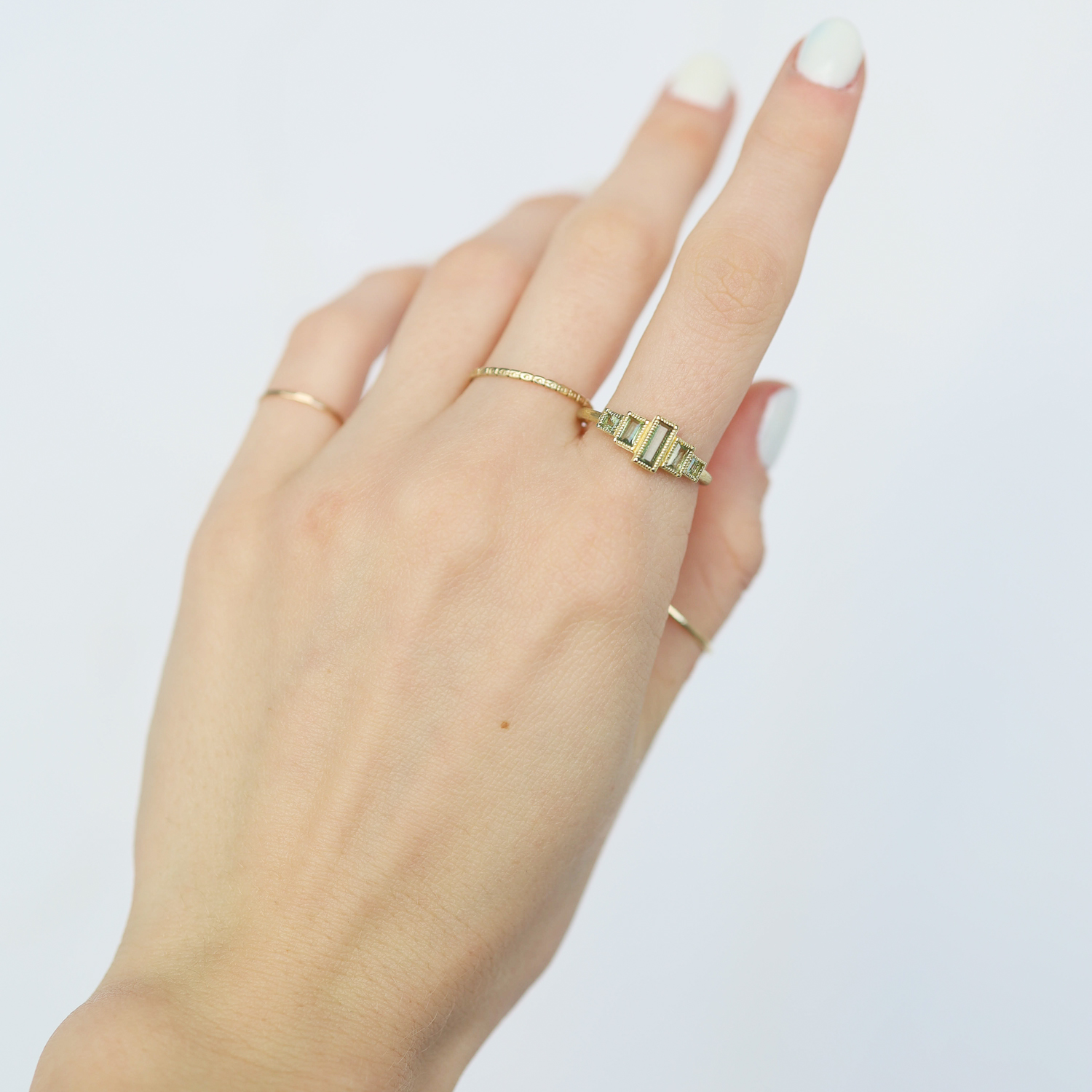 Jude Frances: Ring, Petite, 18K yellow gold, dark green tourmaline, light Green tourmaline