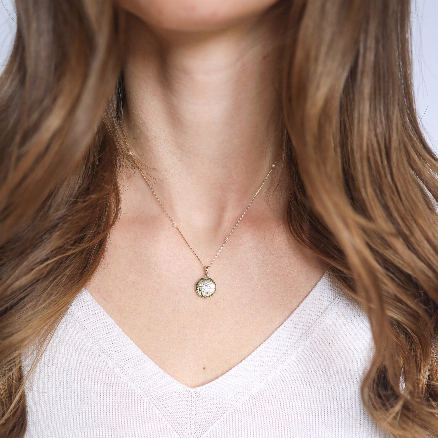 【MIZUKI】14k Akoya Pearl Necklace with Diamond Dangle Single Diamond and Pearl Necklace by Mizuki - NEWTWIST