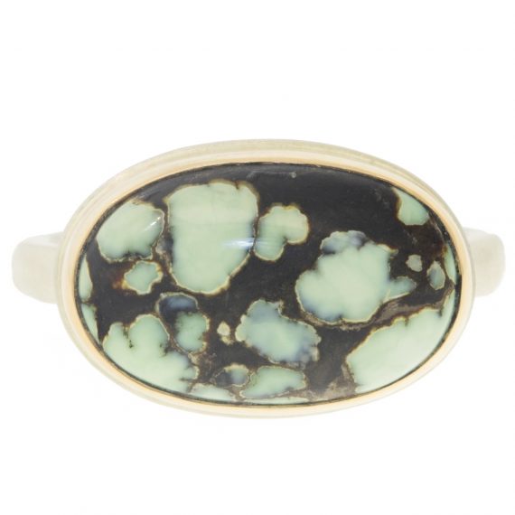 gold and silver ring with Poseidon variscite by jewelry designer Jamie Joseph