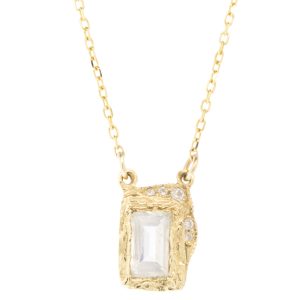Misa Jewelry: Necklace, Reflection Moonstone, Diamonds, 14K yellow gold, 16 in length