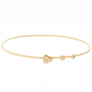 Jamie Joseph: Bracelet, Colleen, 14K gold bezel set triple diamond cluster on ruffled platform, Diamond accents, 0.145TCW