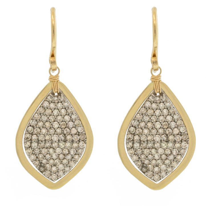 Dana Kellin Fine:14k Yellow gold dangle earrings,pave diamonds,oxidized sterling silver, Measure 1 3/16 x 1/2 including earwire