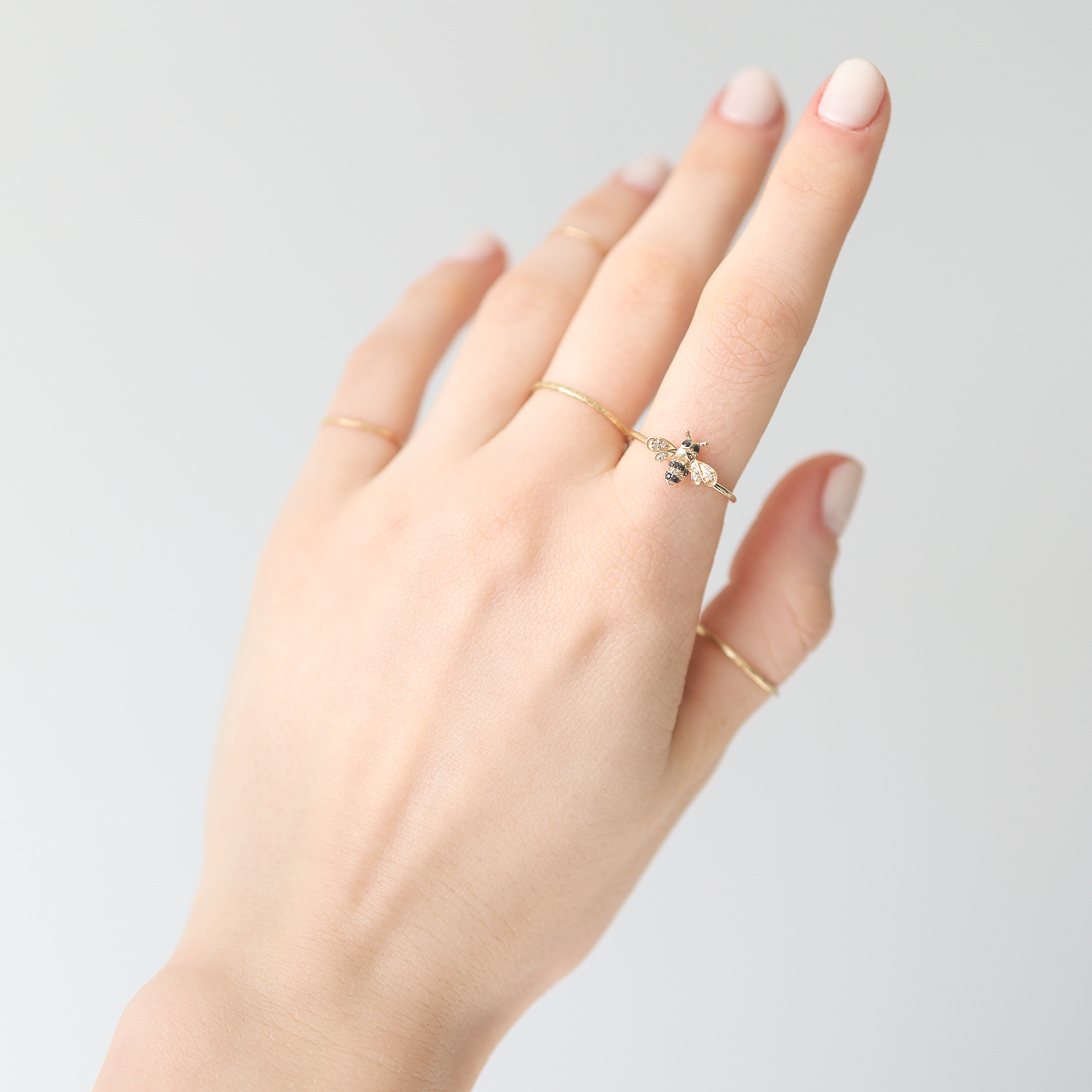 Sydney Evan: Ring, Small pave bee ring,14K yellow gold,SZ 7, Bee measures 5/16 x 7/16