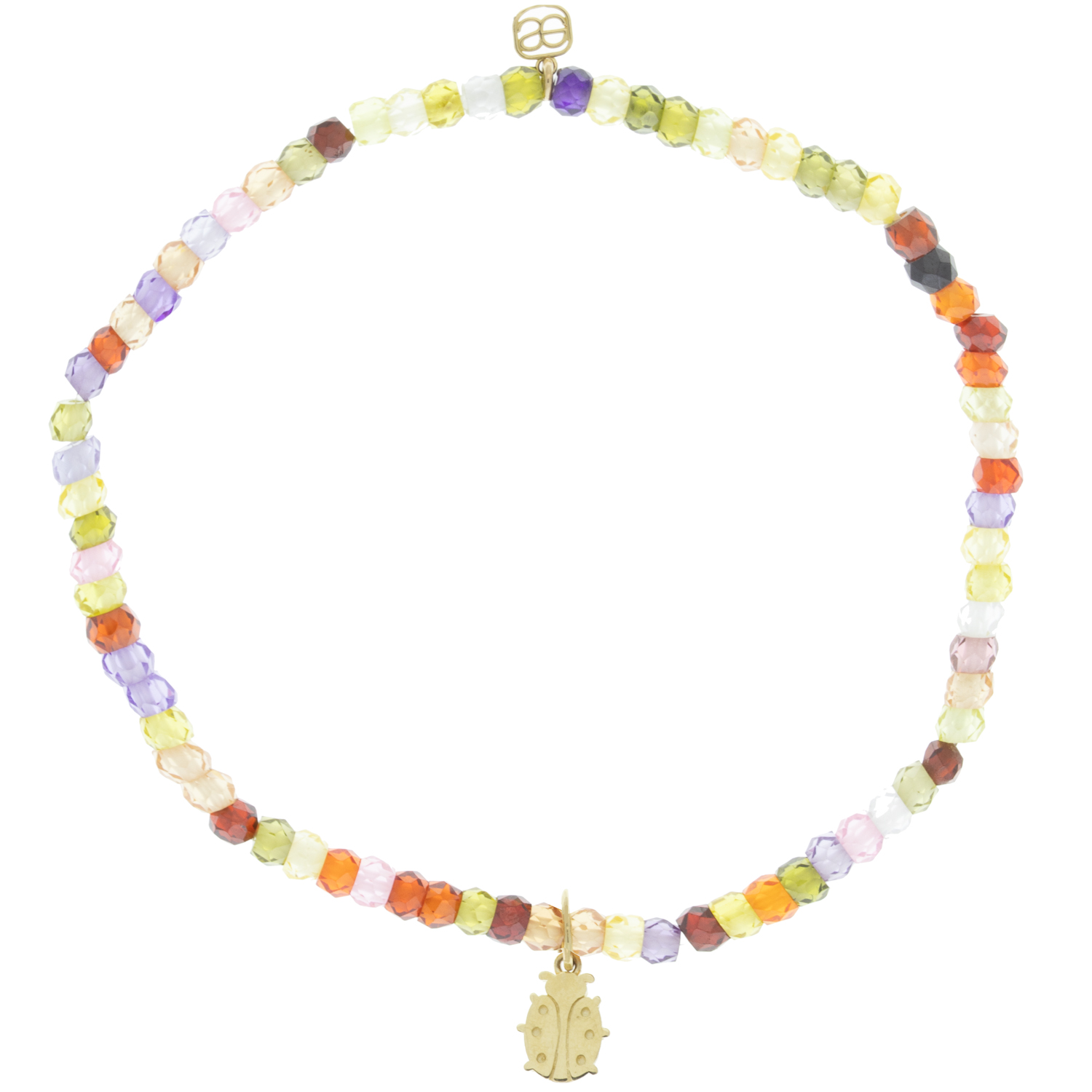 Sydney Evan: Bracelet, Tiny pure LADYBUG charm multi gemstone beaded bracelet ,14K yellow gold, Measures 6 1/2 in circumference