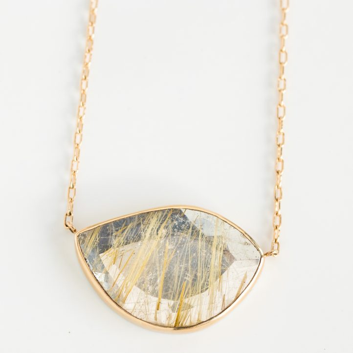 Jamie Joseph Trunk Show: Sterling & 14K Gold Chain Necklace w/ Asymmetrical Table Up GOLDEN RUTILATED QUARTZ in Sterling Backed Gold Bezel (17")