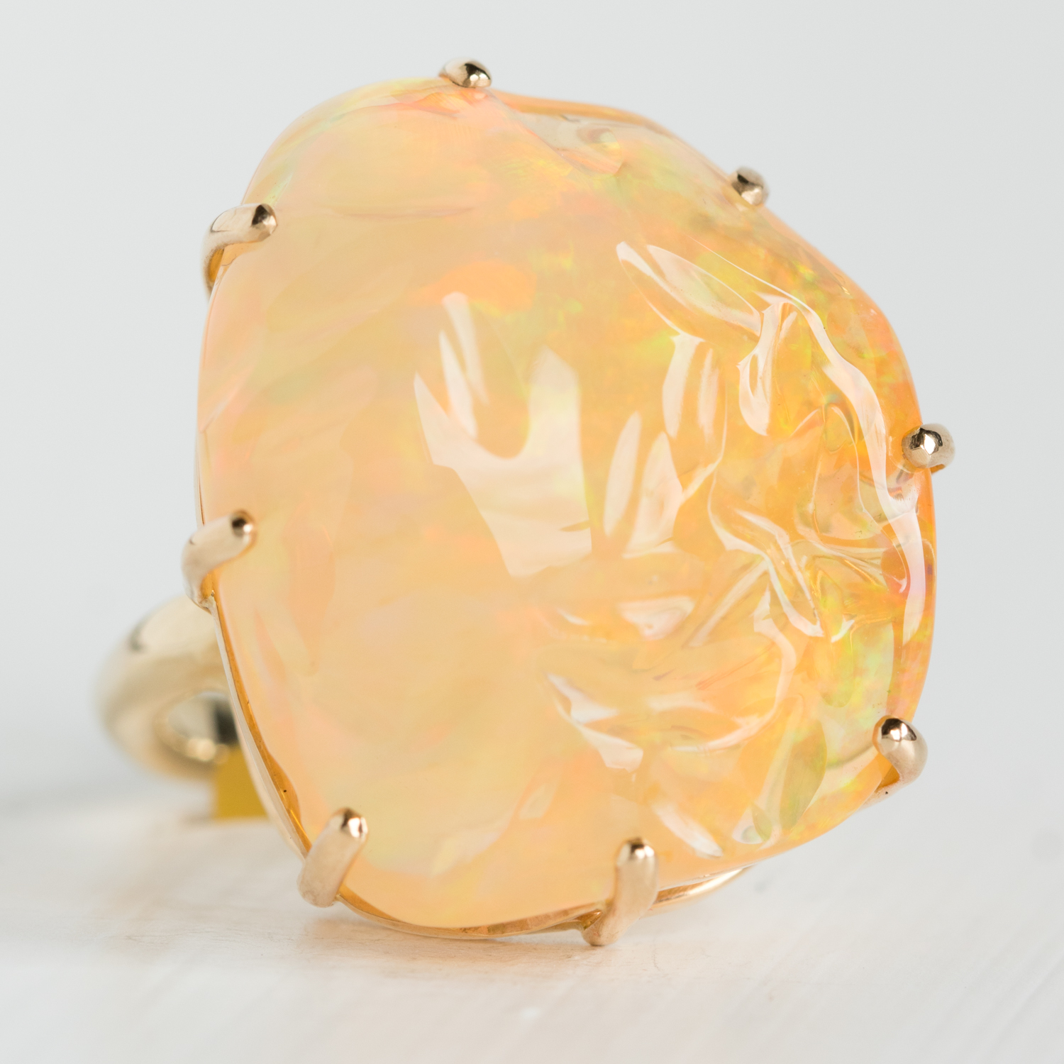 Jamie Joseph Trunk Show: Ring 173, 14K gold multi prong set Mexican fire opal