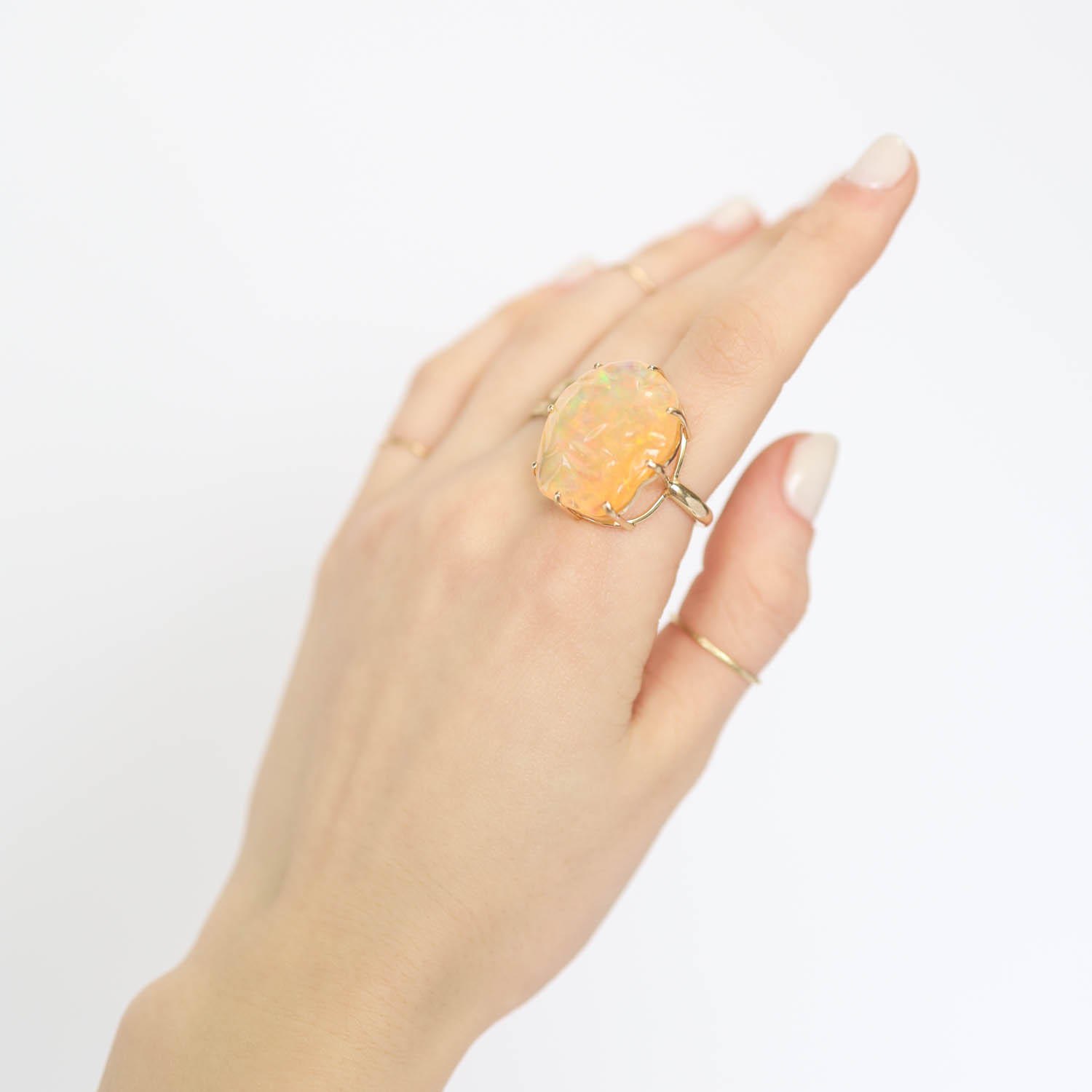 Jamie Joseph Trunk Show: Ring 173, 14K gold multi prong set Mexican fire opal