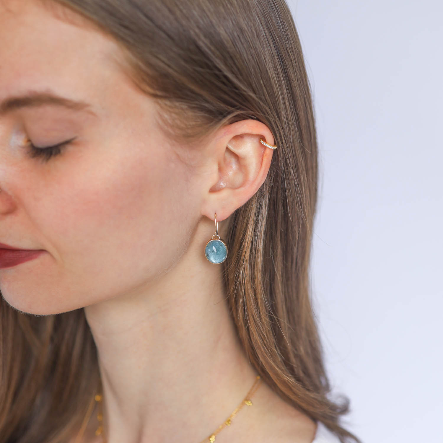 Jamie Joseph Trunk Show: Sterling & 14K Gold Earrings w/ Oval Inverted AQUAMARINE in Sterling Backed Gold Bezel