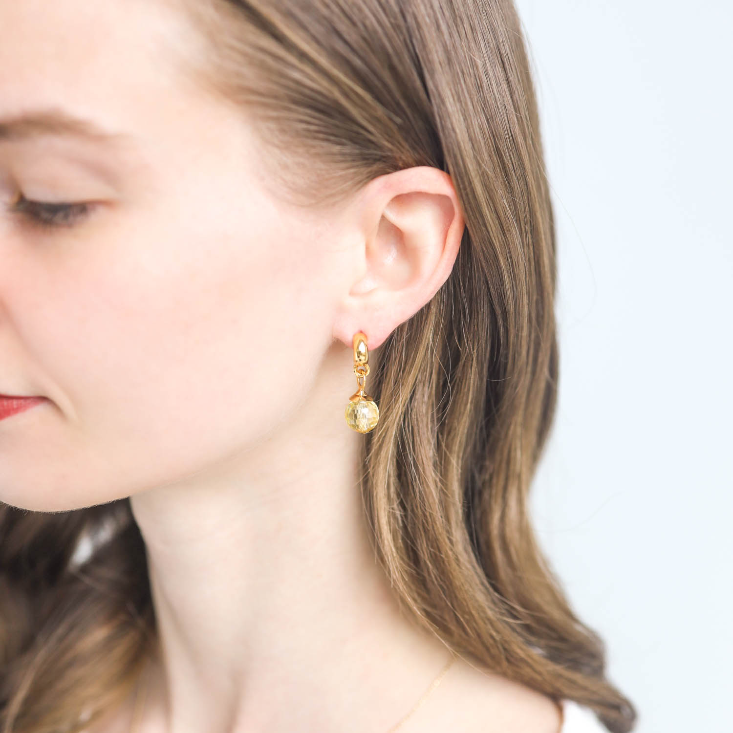 Catherine Canino: Scoop hoop lemon swarowski crystal 14k gold over brass