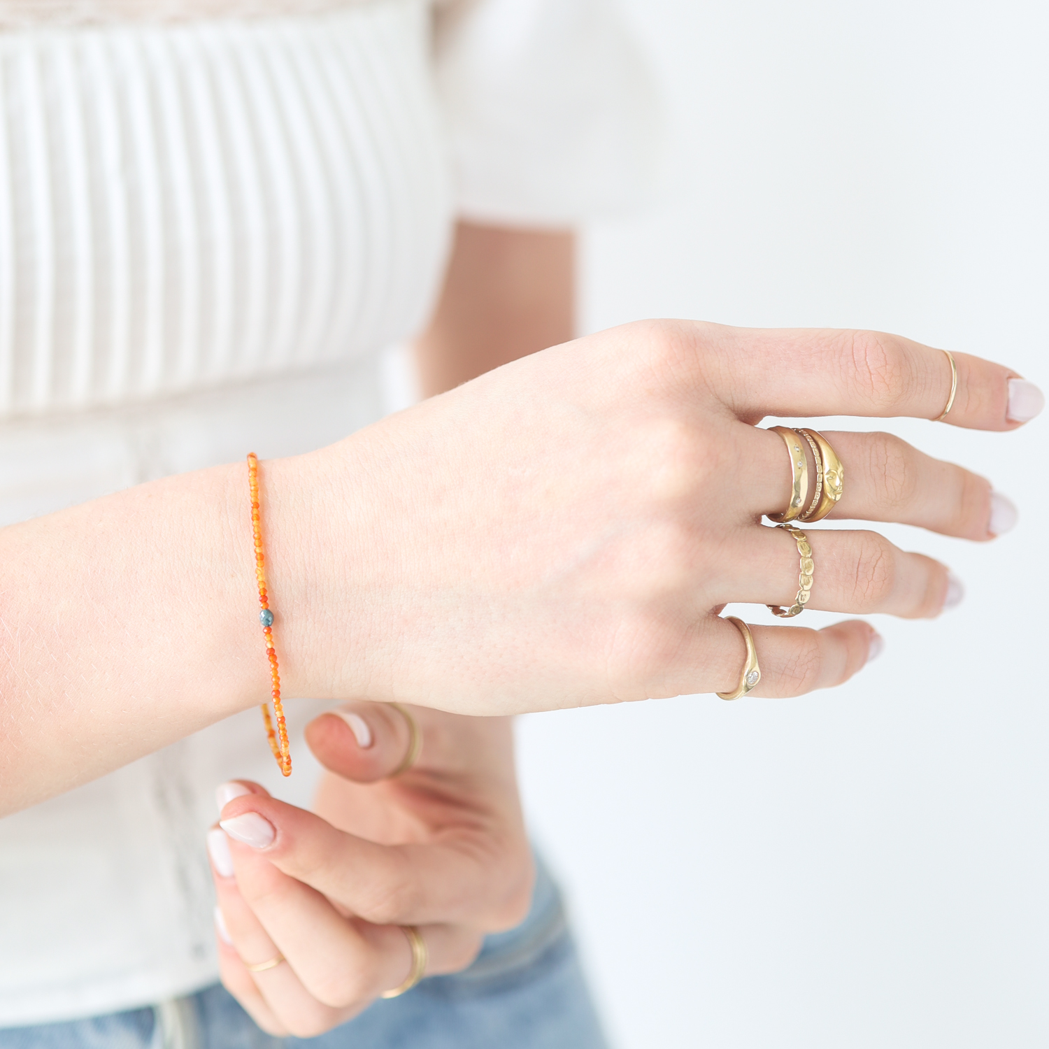 Margaret Solow: Bracelet, Pink carnelian & Blue diamond