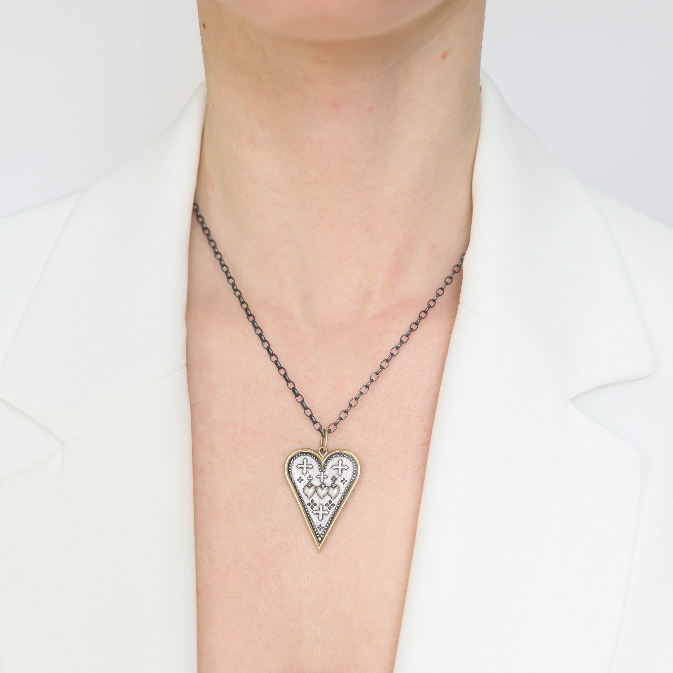 Erica Molinari:Charm, SS & 18K rim large slim heart -triple sacred heart