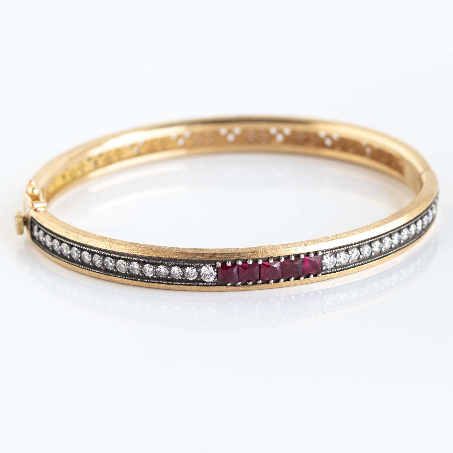 Erica Molinari Trunk Show: Bracelet SS/18k Slim push closure pave bracelet Burma Ruby, Diamonds, .96 TCW