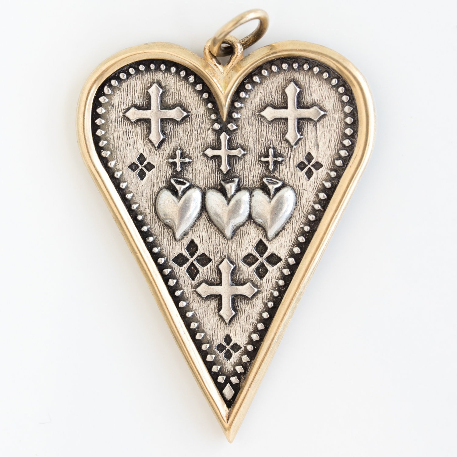 Erica Molinari:Charm, SS & 18K rim large slim heart -triple sacred heart