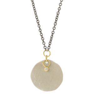 Sarah McGuire: Astrid Necklace Silver, Oxidized SS, 18K .015 ct Diamond