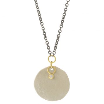 Sarah McGuire: Astrid Necklace Silver, Oxidized SS, 18K .015 ct Diamond