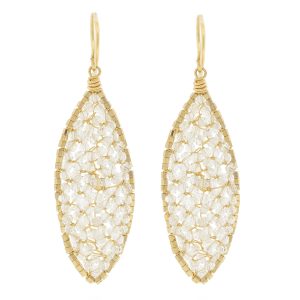 Dana Kellin: Earrings,  Clear Crystals, Teardrop,goldfill, measure 1 15/16" x 9/16"