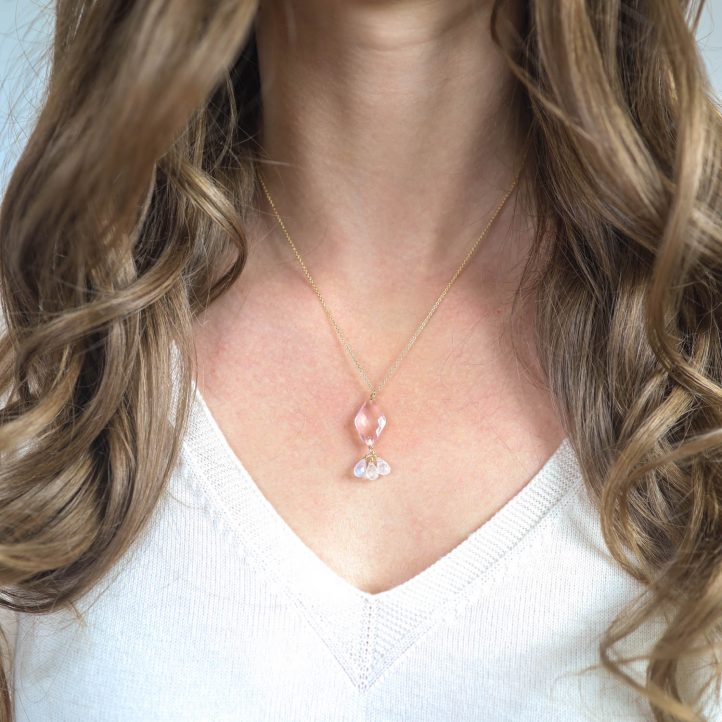 Rose Quartz Pendant With Rainbow Moonstones by Dana Kellin NEWTWIST