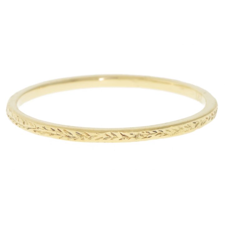 Victoria Cunningham: Ring, Stacking Band, Engraved, Tiny, 14K yellow gold