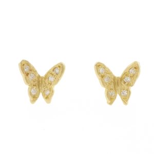 Victoria Cunningham: Earrings, Studs, Pavé Pointed Butterflies, Pavé diamonds, 14K yellow gold