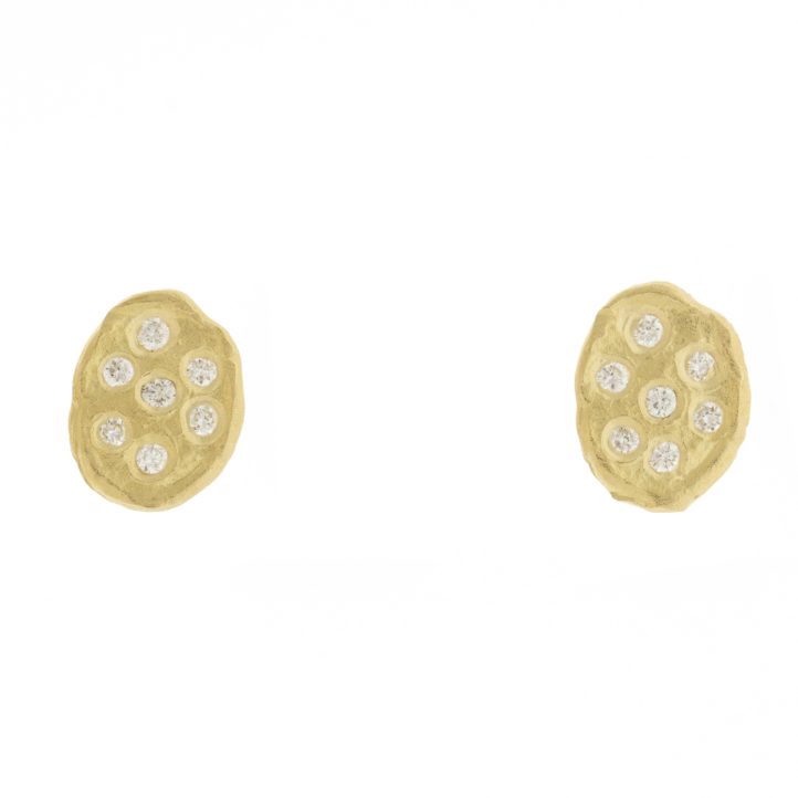 Victoria Cunningham Trunk Show: Earrings, Medium golden flakes w/diamond cluster 14K yellow gold, Measures 5/8" x 3/16" including earwire