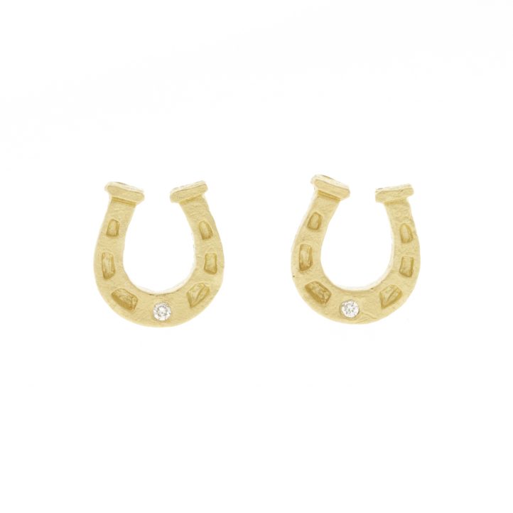 Victoria Cunningham Trunk Show: Earrings, horse shoe post w/ diamond 14K Yellow Gold 5/16" x 5/16"