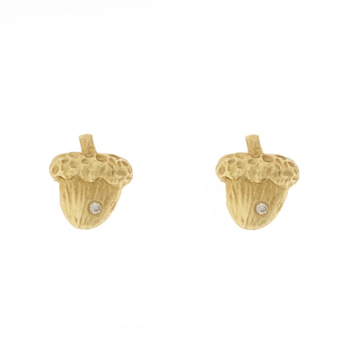Victoria Cunningham Trunk Show: Earrings, Studs Acorn post w/ diamond  14K Yellow Gold 5/16" x 1/4"