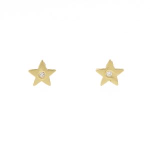 Victoria Cunningham: Earrings, star post w/ diamond 14K Yellow Gold 3/16" x 3/16"