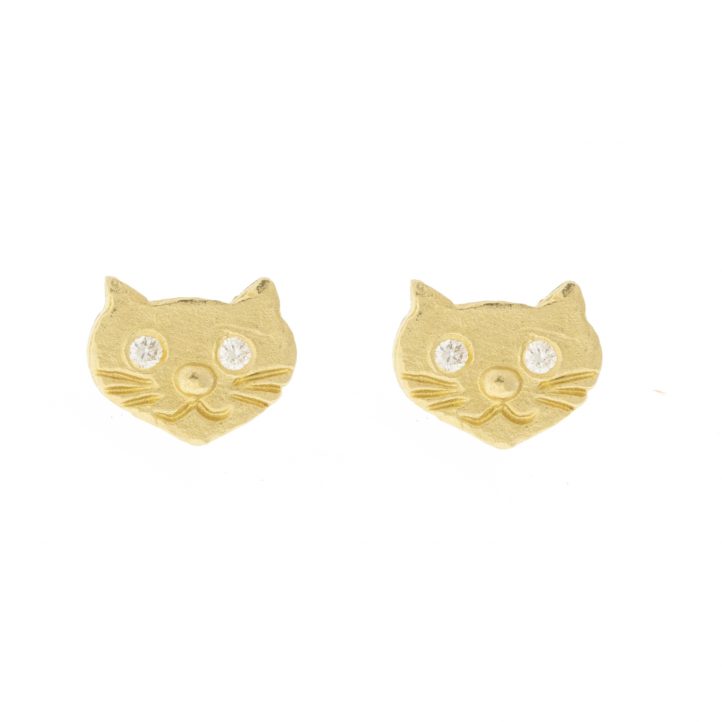 Victoria Cunningham Trunk Show: Earrings, Studs, Cat w/diamond, 14K Yellow Gold. 3/16" x 1/4"