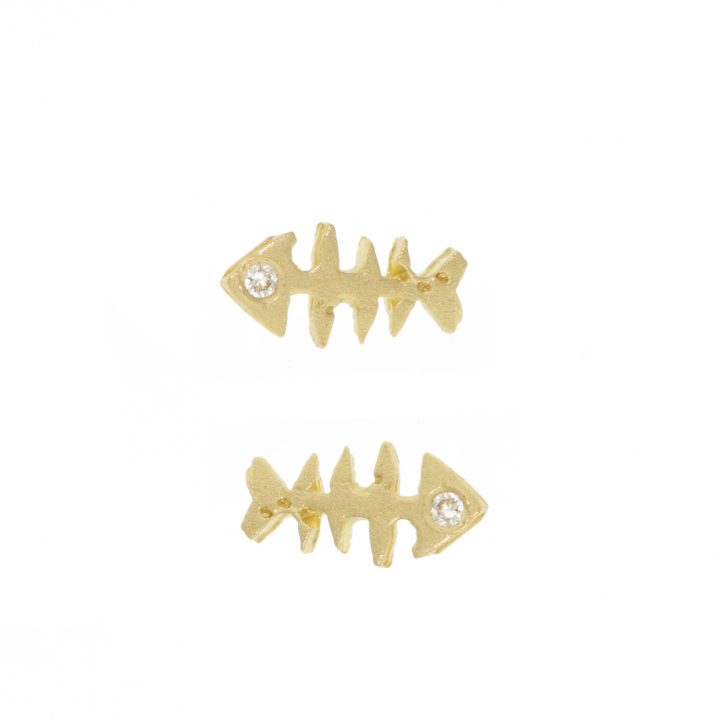 Victoria Cunningham trunk show: Earrings, Studs, fishbone w/ Diamond, 14K Yellow Gold. 1/4" x 1/8"