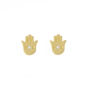 Victoria Cunningham: Earrings, hamsa post w/ diamond, 14K gold, Measures 3/16" x 3/16"
