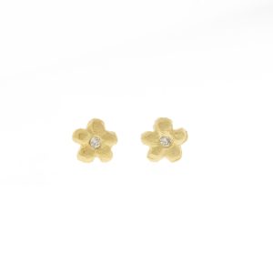 Victoria Cunningham: Earrings, Studs, Tiny Flower, Diamond, 14K Yellow Gold.