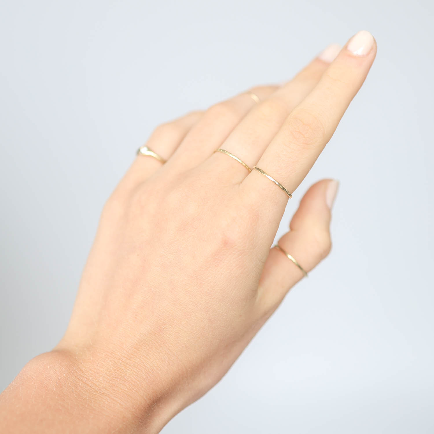 Victoria Cunningham Trunk Show: Ring, Stacking Band, Hammered, Shiny, Tiny, 14K Yellow Gold.