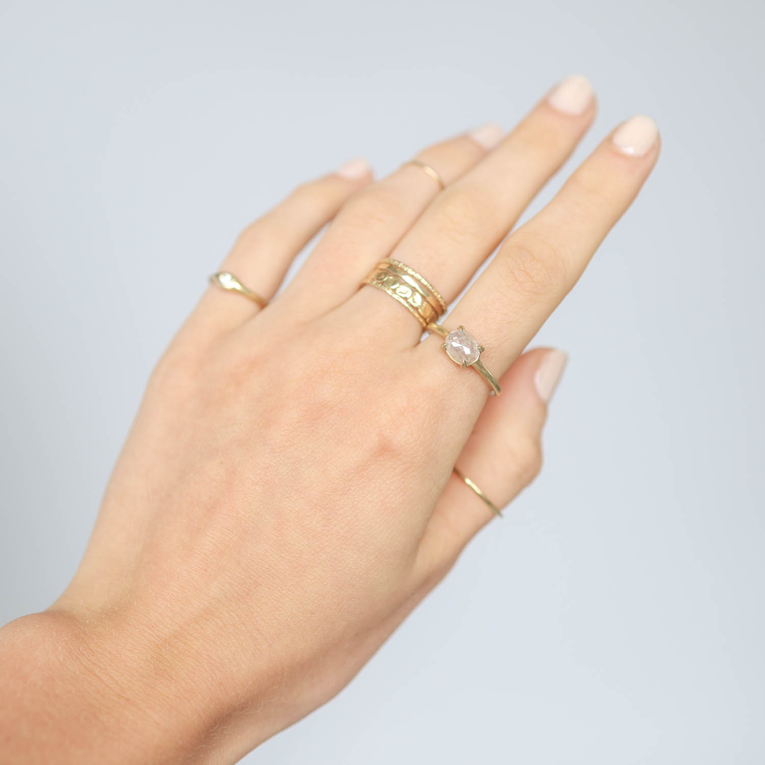 Victoria Cunningham: Ring, .90 TCW white rustic diamond solitaire