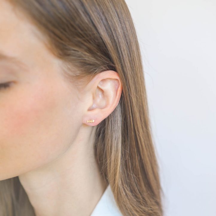 Victoria Cunningham trunk show: Earrings, Studs, fishbone w/ Diamond, 14K Yellow Gold. 1/4" x 1/8"