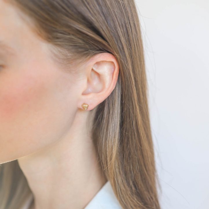Victoria Cunningham Trunk Show: Earrings, Studs Acorn post w/ diamond  14K Yellow Gold 5/16" x 1/4"