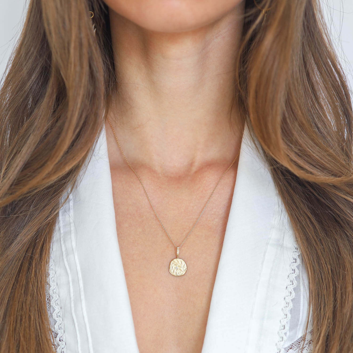 Robin Haley: 14K gold Unbreakable Bond Artifact Necklace, diamonds, .035 TCW 16/18" chain